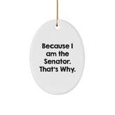 Funny Senator Gifts, Oval Ornament Because I Am The Senator. That's Why., Christmas Unique Presents for Men from Friends, Coworkers, Family - Image 1